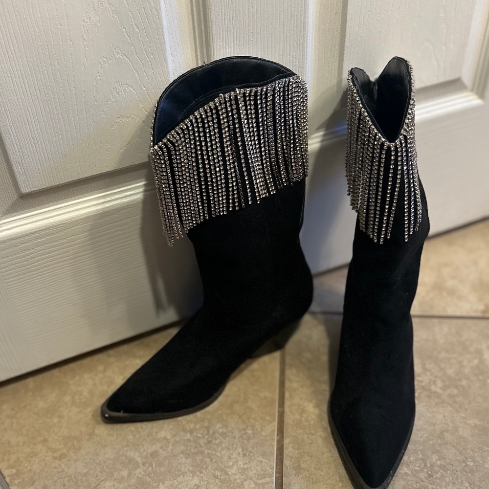 Billini Black Rhinestone Fringe Cowboy Boots